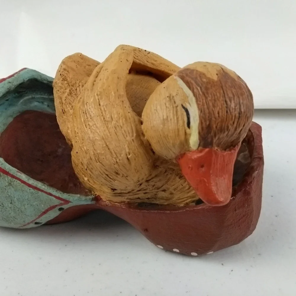 Vintage 1990s Rare House Of Hatten Resin Duck On Clog Spring Decor Folk Art